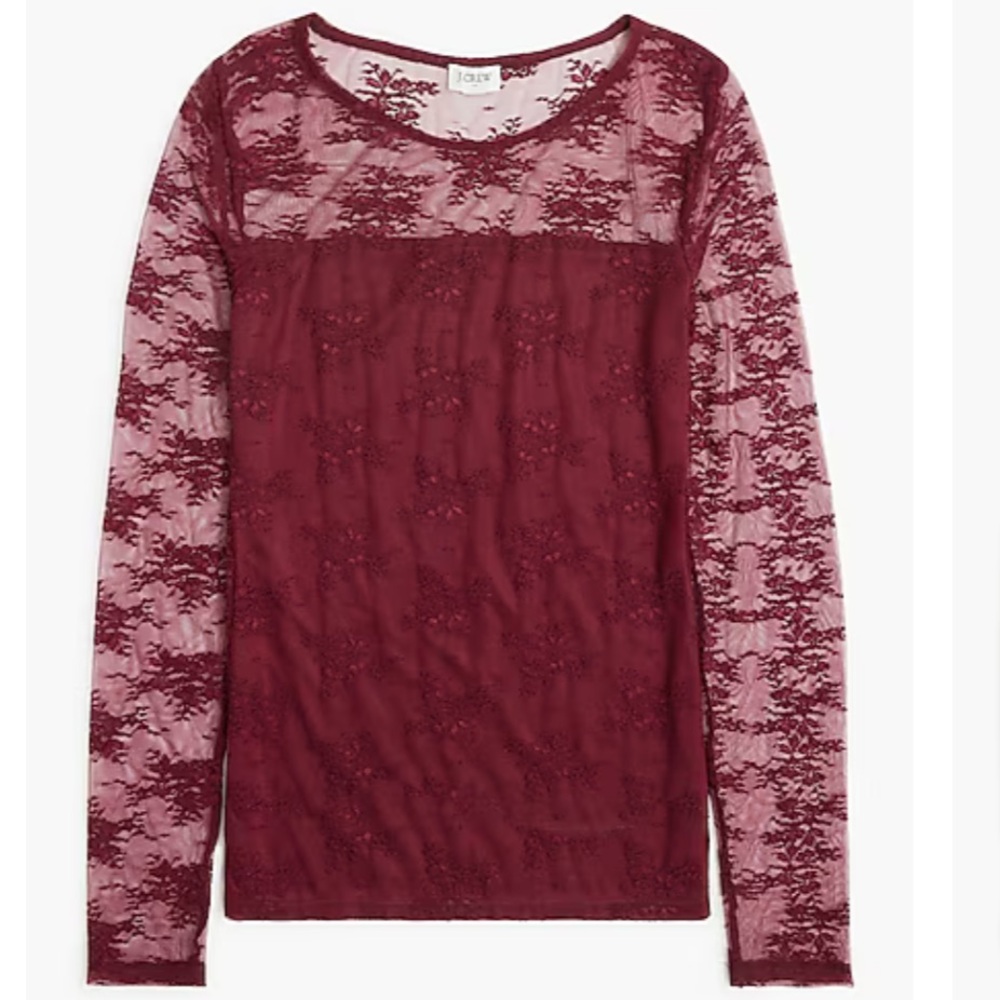 NWT J Crew Red Burgundy Long Sleeve Lace Lined Top